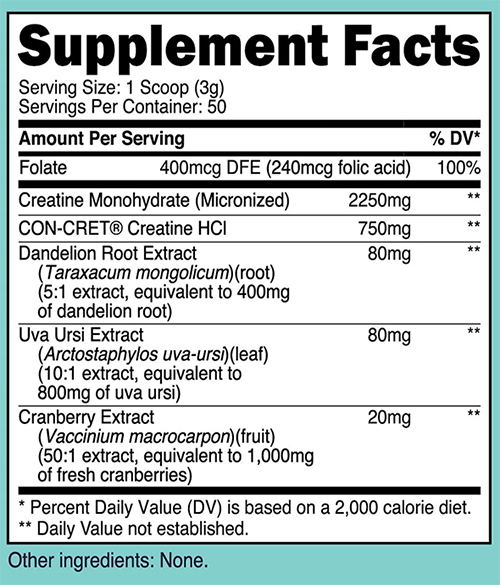 Nutricost Creatine for Women Unflavored Supplement Facts Image