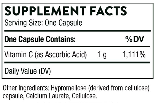 Thorne Ascorbic Acid Supplement Facts Image