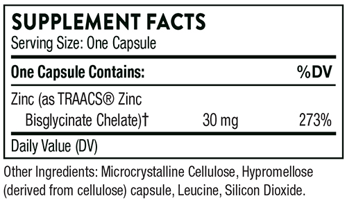 Thorne Zinc Bisglycinate Chelate Supplement Facts Image