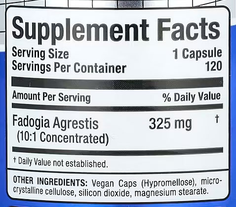 Allmax Fadogia Agrestis Supplement Facts Image