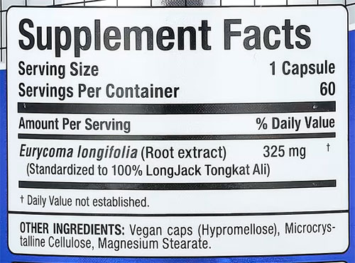 Allmax Longjack Supplement Facts Image