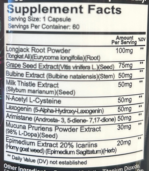 EPG Arimestage Supplement Facts Image