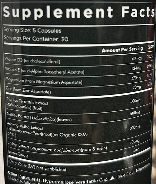 Blue Ox Supplement Facts Image