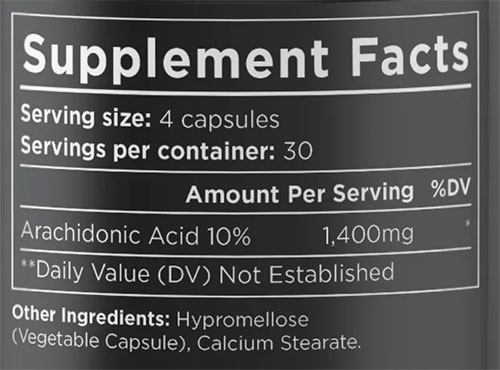 Enhanced Arachidonic Acid Supplement Facts Image