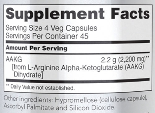 NOW AAKG 2200 Supplement Facts Image