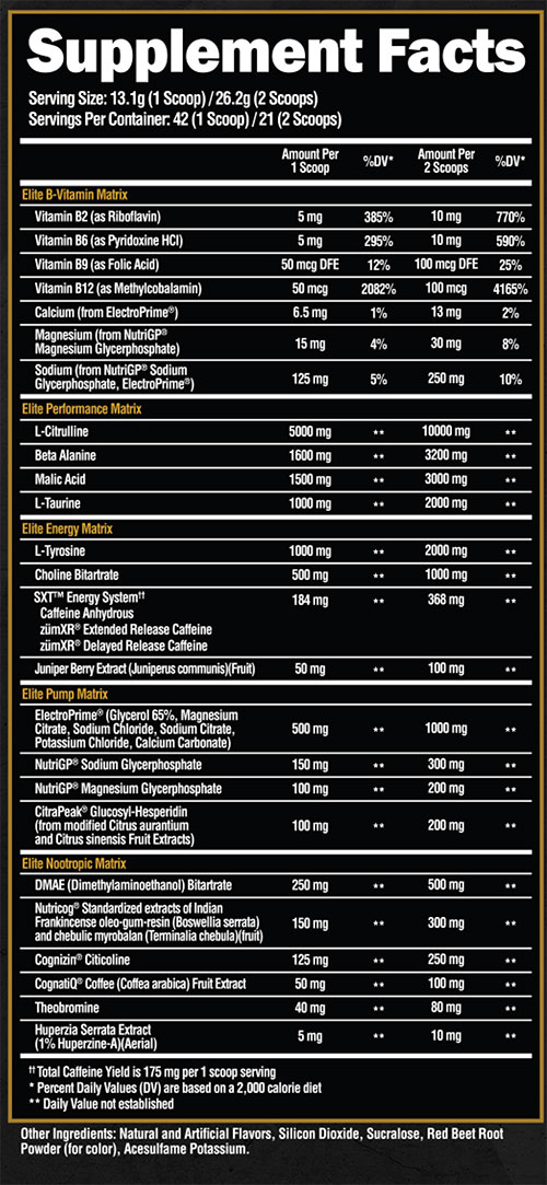 SuperHuman Elite Supplement Facts Image