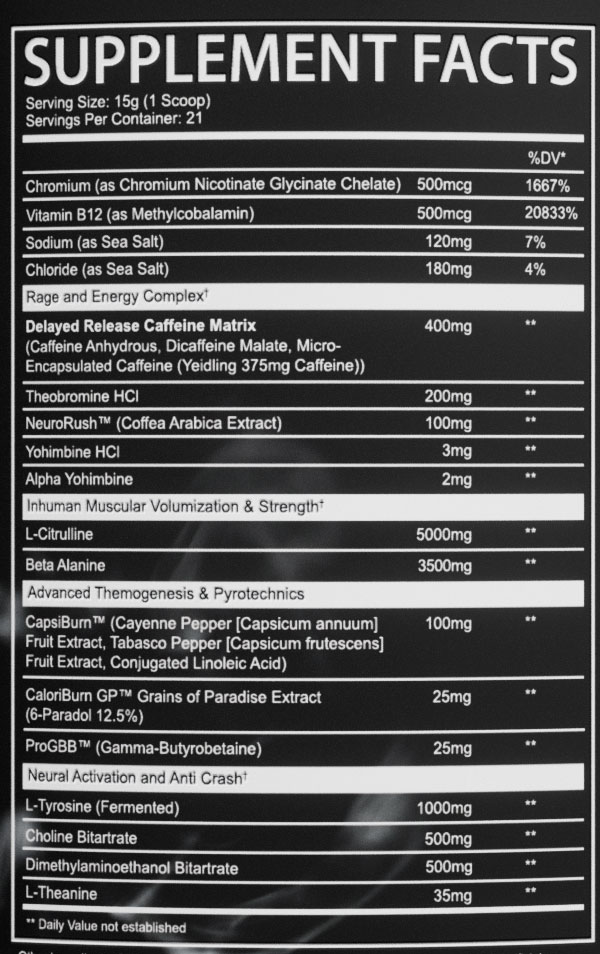 InHuman Pyro Supplement Facts Image