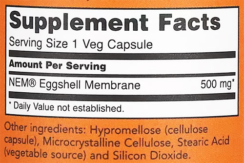 NOW Eggshell Membrane Supplement Facts Image