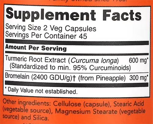 NOW Turmeric Bromelain Supplement Facts Image