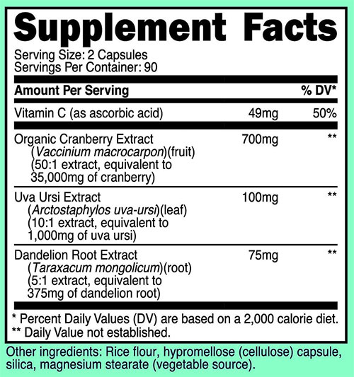 Nutricost Cranberry Extract for Women Supplement Facts Image