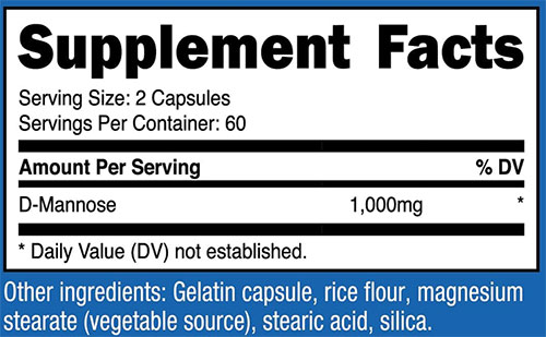 Nutricost D-Mannose Supplement Facts Image