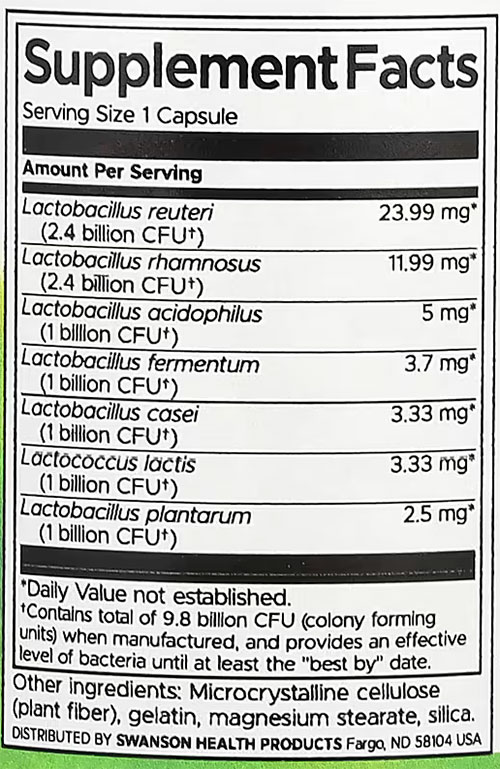 Swanson FemFlora Probiotic Supplement Facts Image