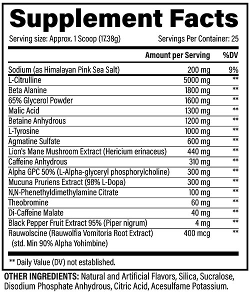 BZRK Blackout Supplement Facts Image