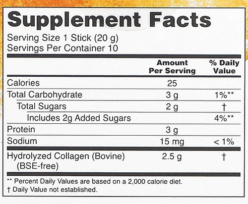 NOW Collagen Jelly Supplement Facts Image