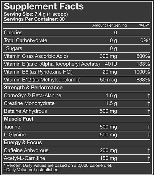 Assault Sport Pre Workout Supplement Facts