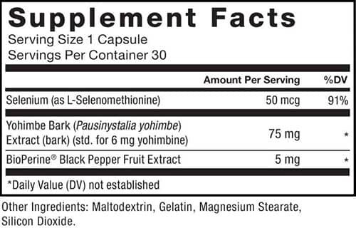 Force Factor Yohimbine Supplement Facts Image