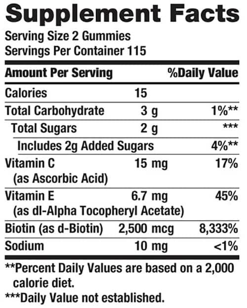 Nature's Bounty Hair, Skin and Nails Gummies Supplement Facts