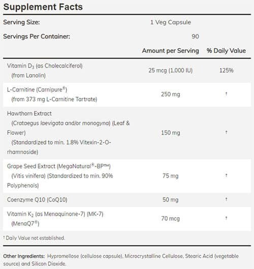 NOW Clinical Cardio Supplement Facts