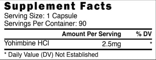 Prime Nutrition Yohimbine Supplement Facts