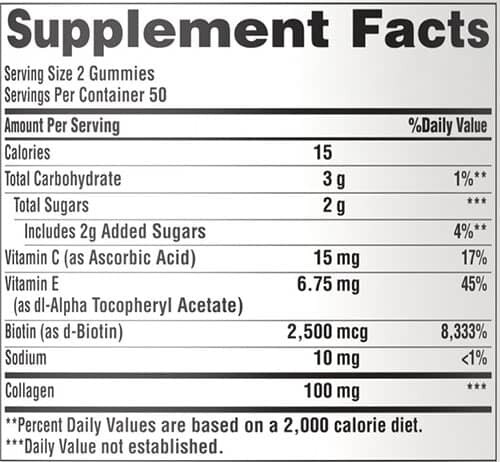 Puritan Pride Mens Hair Gummies Supplement Facts