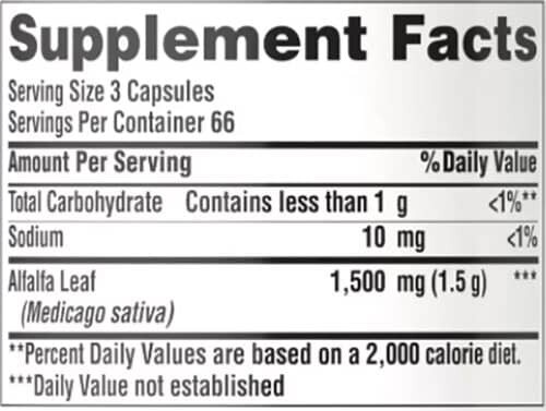 Puritan Pride Naturally Sourced Alfalfa Supplement Facts