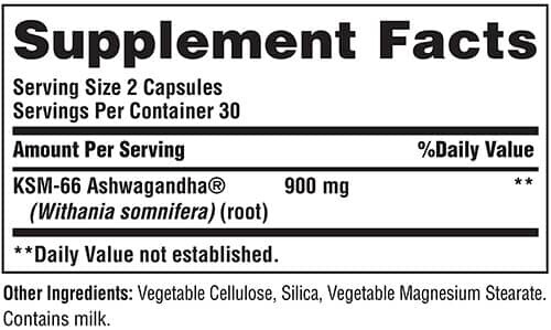 Puritans Prude KSM-66 Ashwagandha Supplement Facts