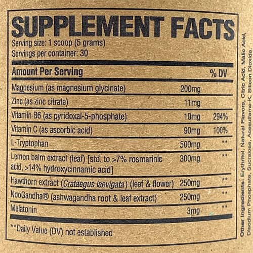 RAW Sleep Supplement Facts