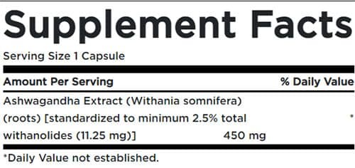 Swanson Ashwagandha Extract Supplement Facts