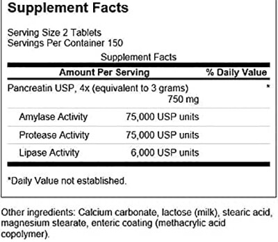 Swanson Pancreatin 4x Triple Strength Supplement Facts